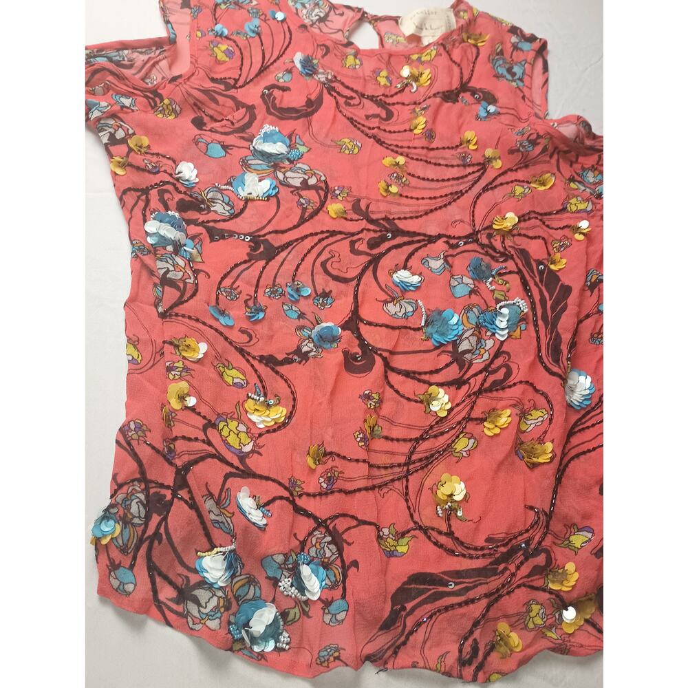 Nicole Miller Artelier Sequin Faux Silk Crinkle Blouse Women Size Medium - Picture 2 of 5